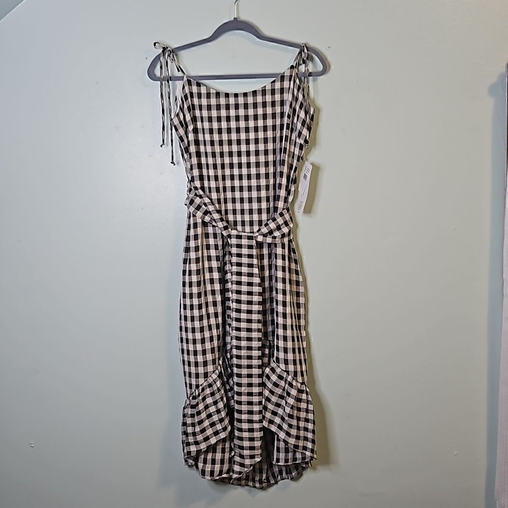 Dress The Population blk/wh checkered gingham ruffled dress.NWT. Size L.